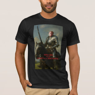 Camiseta Earl Strickland a cavalo, com armadura e uma grand