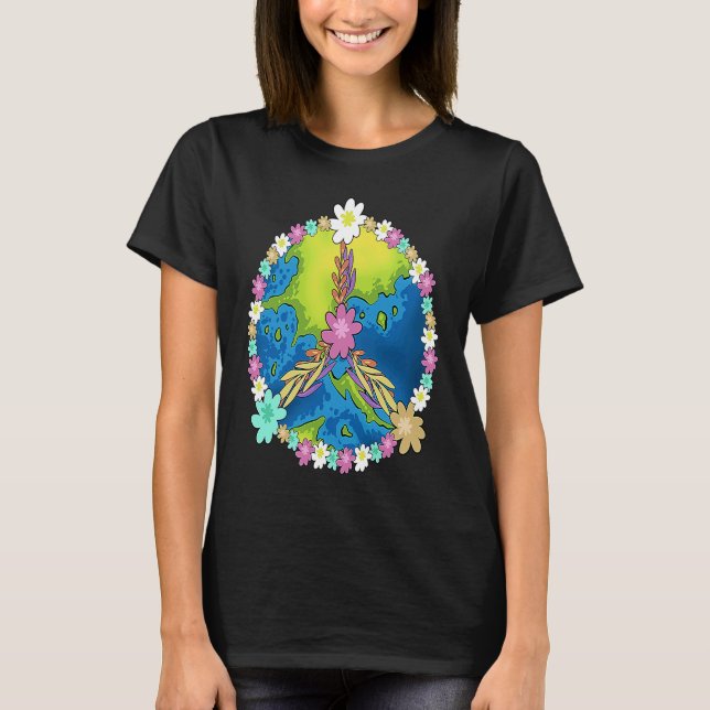 Camiseta Earth Day 2022 Flowers Peace Sign  For Girls Boys (Frente)
