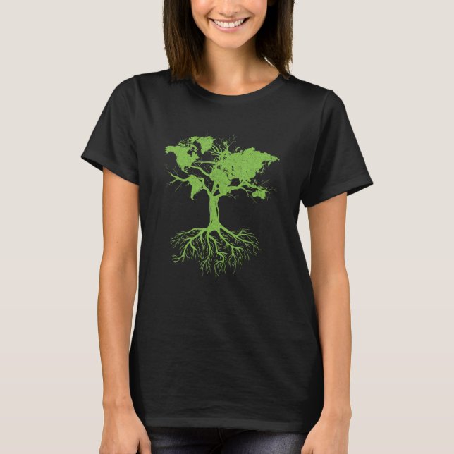 Camiseta Earth Day  Cute World Map Tree Pro Environment Pla (Frente)