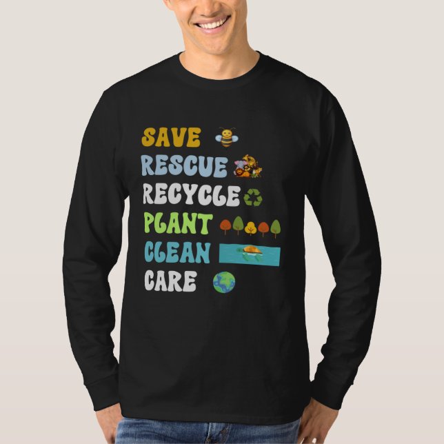 Camiseta Earth Day Save Bees Rescue Animals Recycle Plastic (Frente)
