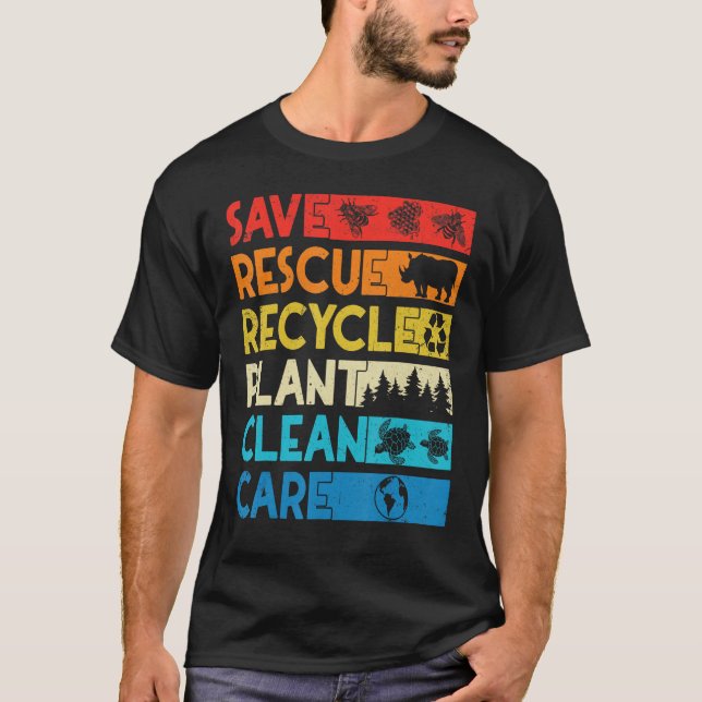 Camiseta Earth Day Save Bees Rescue Animals Recycle Plastic (Frente)