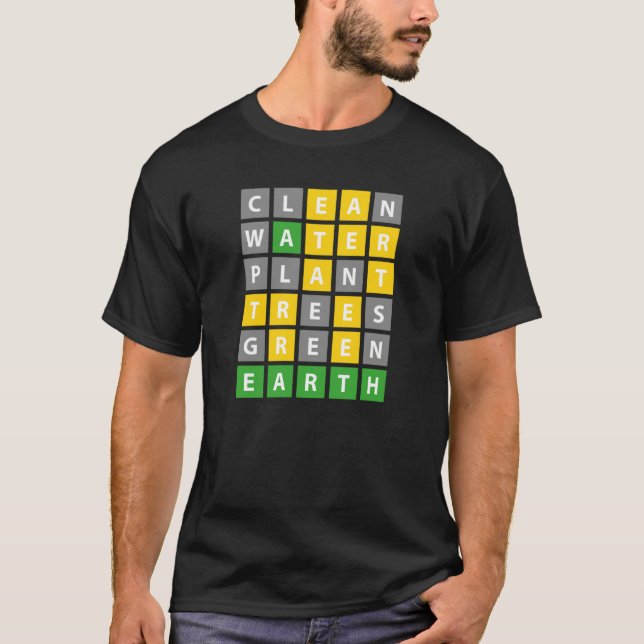 Camiseta Earth Day Word Game Clean Water Plant Trees Enviro (Frente)