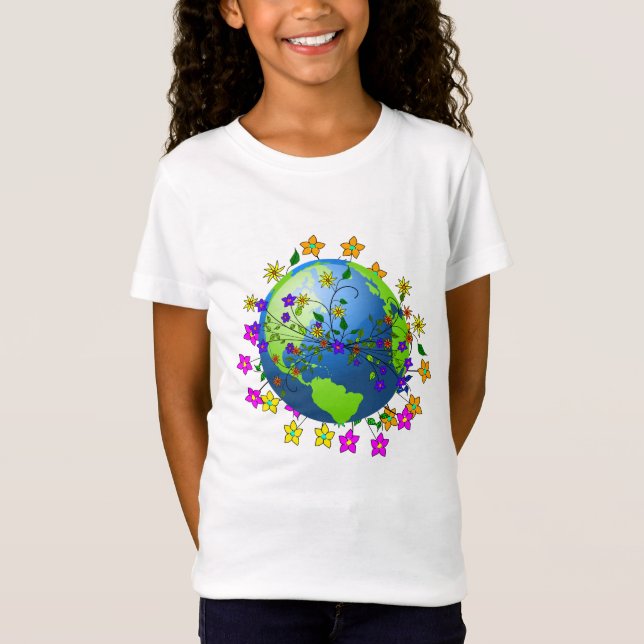 Camiseta Earth with Flowers - Earth Day (Frente)