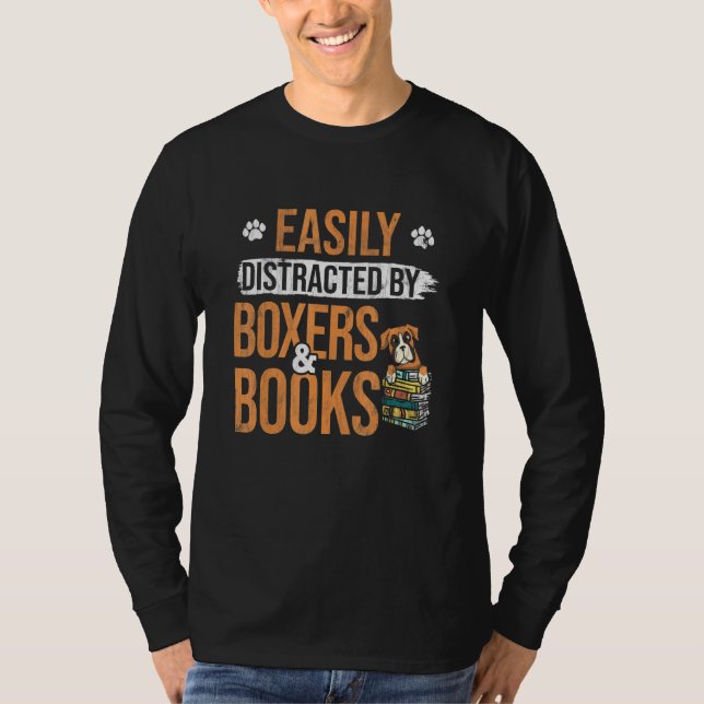 Camiseta Easiliy Distraído Por Livros E Cachorro-Boxer (Frente)