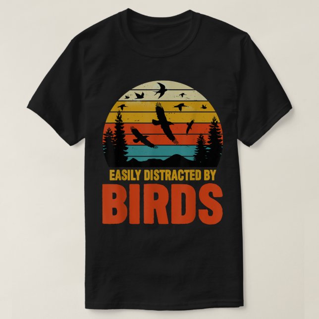 Camiseta Easily Distracted by Birds Retro Sunset Bird Lover (Frente do Design)