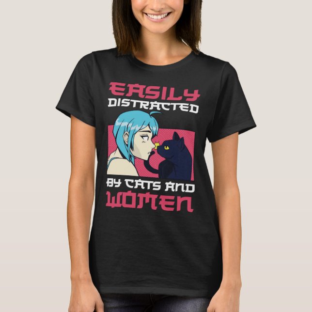 Camiseta Easily distracted by cats and lesbian women (Frente)