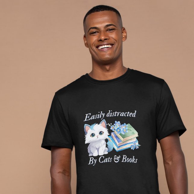 Camiseta Easily Distracted by Cats & Books Art (Criador carregado)
