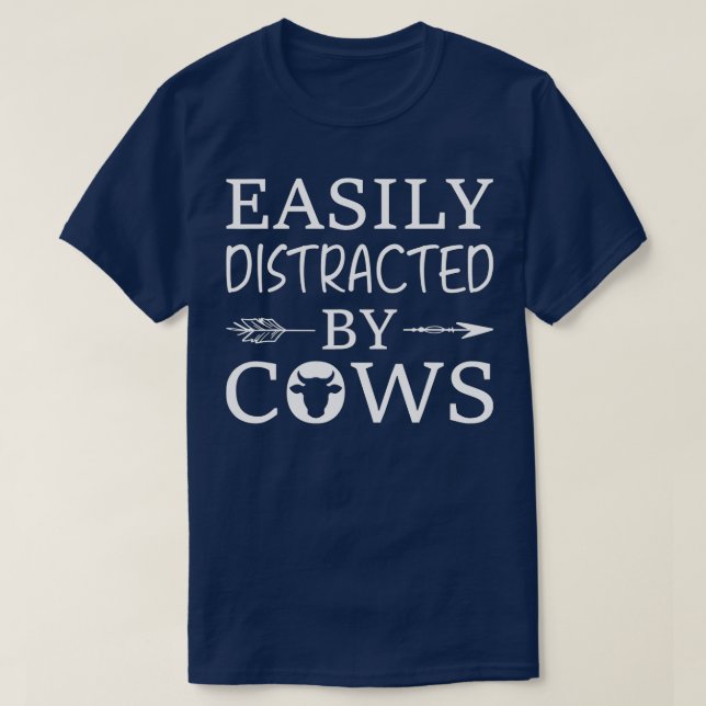Camiseta Easily Distracted by Cows Farmer Girl  (Frente do Design)