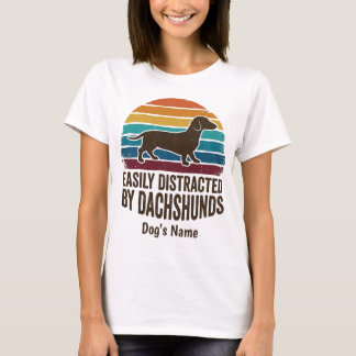 Camiseta Easily Distracted By Dachshunds Retro Sunset Funny