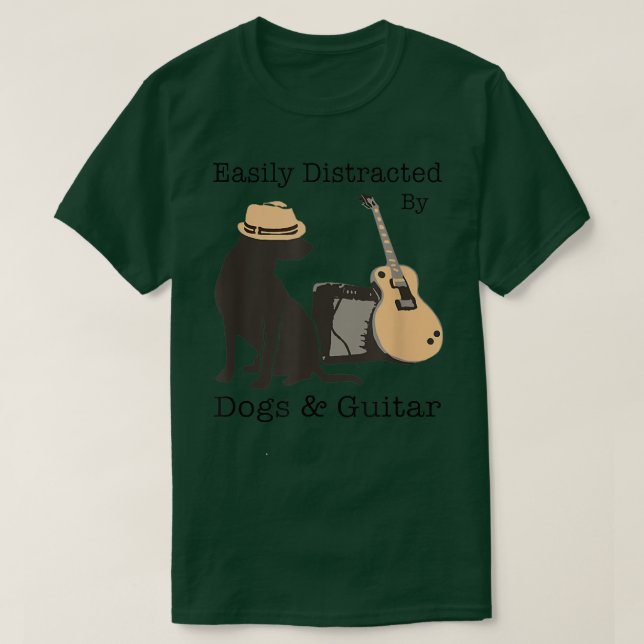 Camiseta Easily Distracted By Dogs And Guitar Guitarist Ani (Frente do Design)