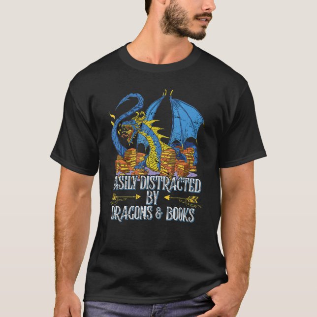 Camiseta easily distracted by Dragon and Books for Book Lov (Frente)