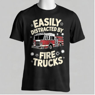 Camiseta Easily Distracted By Fire Trucks Funny Firefighter