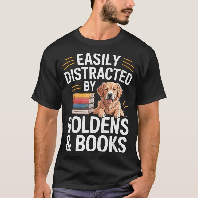 Camiseta Easily Distracted By Goldens &amp; Books - Golden  (Frente)