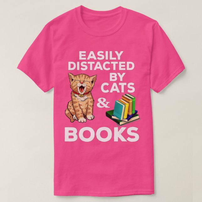 Camiseta Easily Distracted Cats And Books Funny For Cat Lov (Frente do Design)