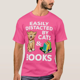 Camiseta Easily Distracted Cats And Books Funny For Cat Lov
