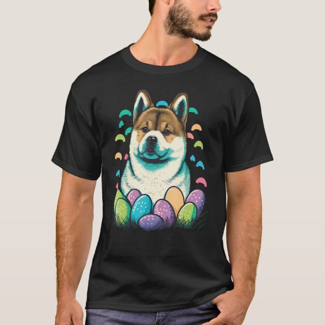 Camiseta Easter Akita Inu Bunny Eggs Dog on Easter Akita In (Frente)