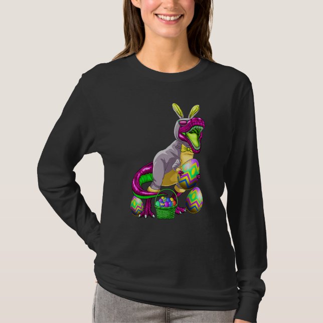 Camiseta Easter Basket Bunny Dinosaur Shirt Egg Rex Kids Bo (Frente)