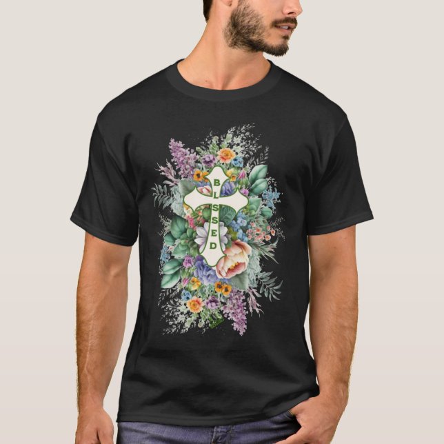 Camiseta Easter Blessed Roses And Cross Christian (Frente)