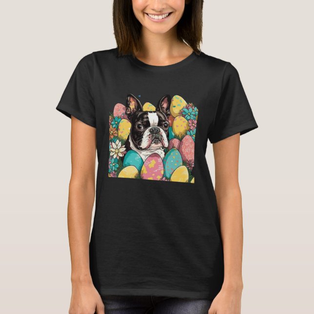 Camiseta Easter Boston Terrier Spring Flower Dog  Paint Spl (Frente)