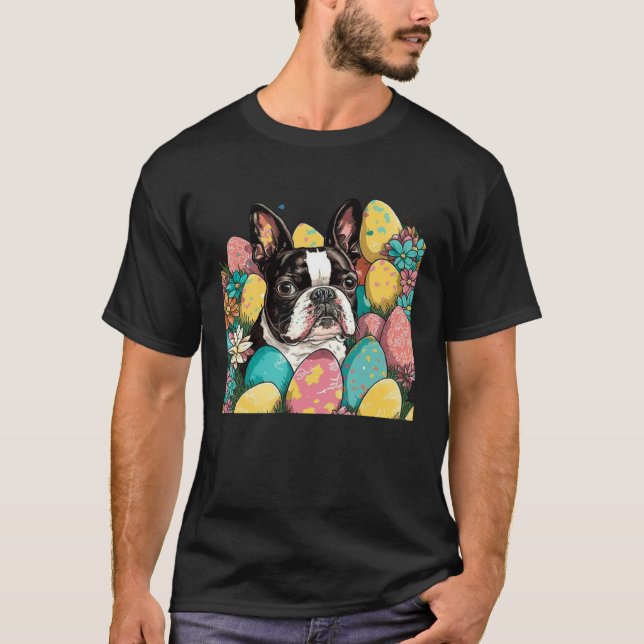 Camiseta Easter Boston Terrier Spring Flower Dog  Paint Spl (Frente)