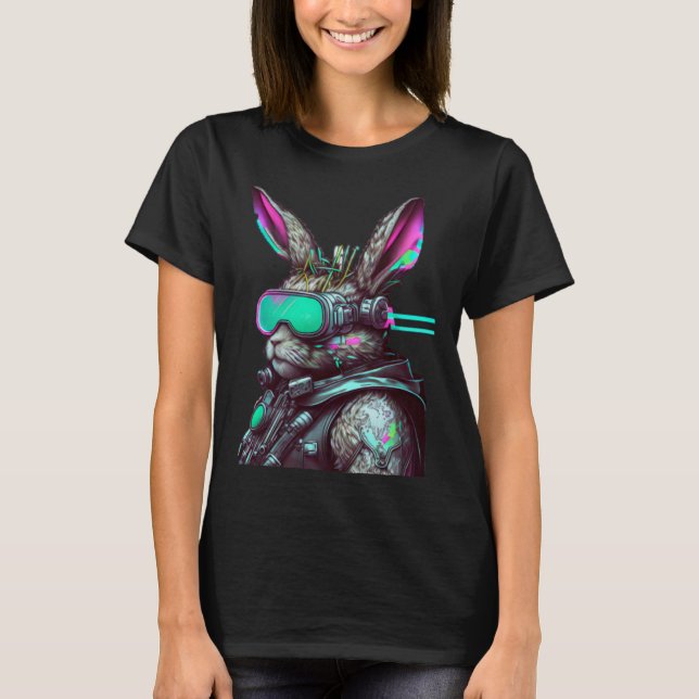 Camiseta Easter Bunny Cyberpunk Aesthetic Futuristic Sci Fi (Frente)