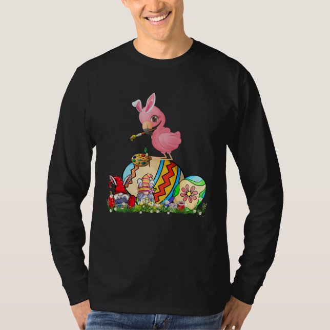 Camiseta Easter Bunny Flamingo With Gnomes Painting Chocola (Frente)