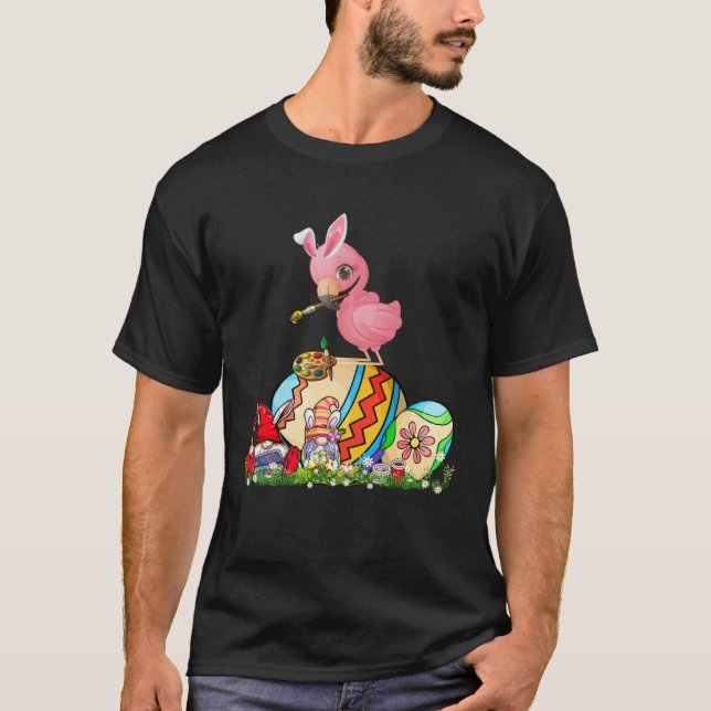 Camiseta Easter Bunny Flamingo With Gnomes Painting Chocola (Frente)