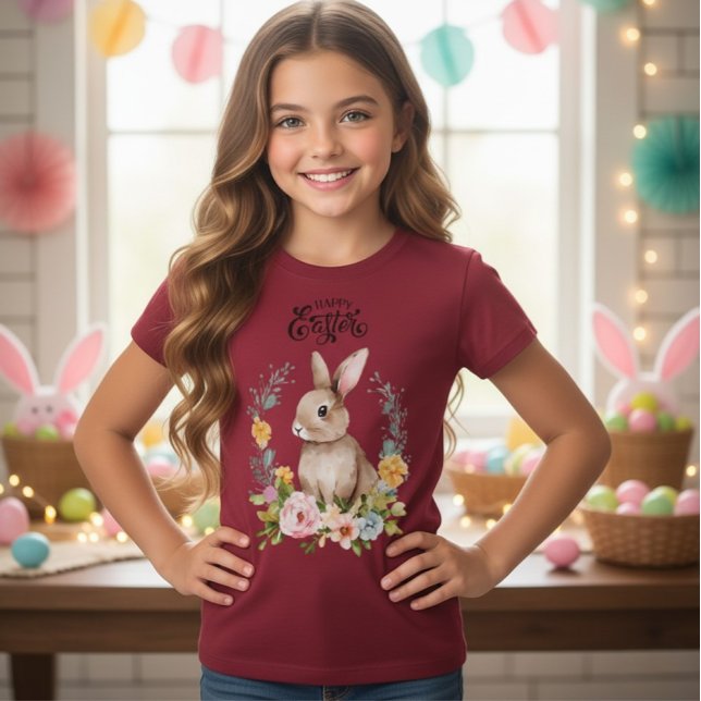 Camiseta Easter Bunny Floral Wreath Girls Tee (Criador carregado)