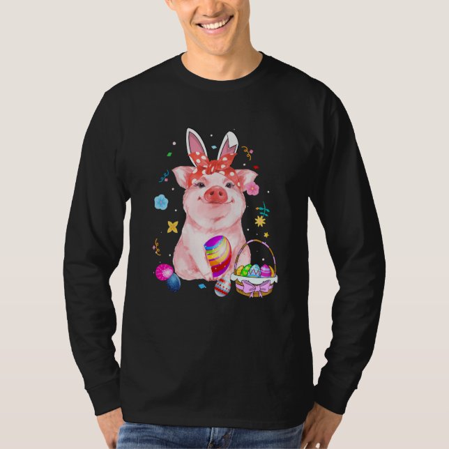Camiseta Easter Bunny Spring Pig bow Egg Hunting Basket col (Frente)