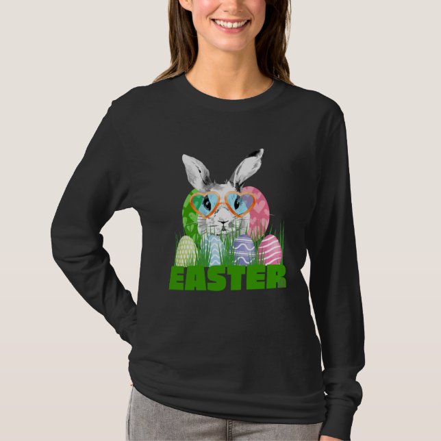 Camiseta Easter Bunny with Glasses Egg Hunting (Frente)