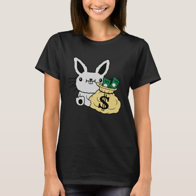 Camiseta Easter Bunny With Money In A Bag Cute Rich Rabbit (Frente)