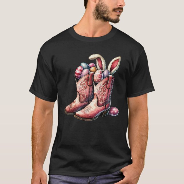 Camiseta Easter Cowboy Boots Vintage Eggs Retro  (Frente)