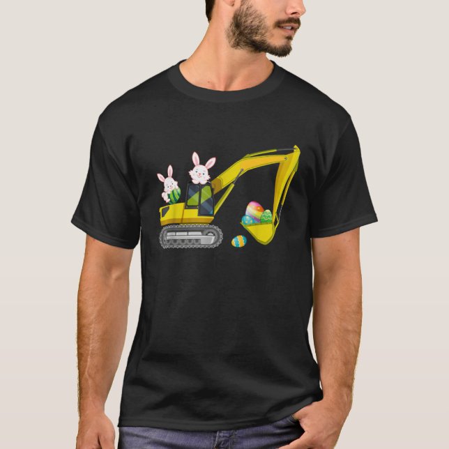 Camiseta Easter Day Bunny Construction Trucks Eggs Boys Kid (Frente)