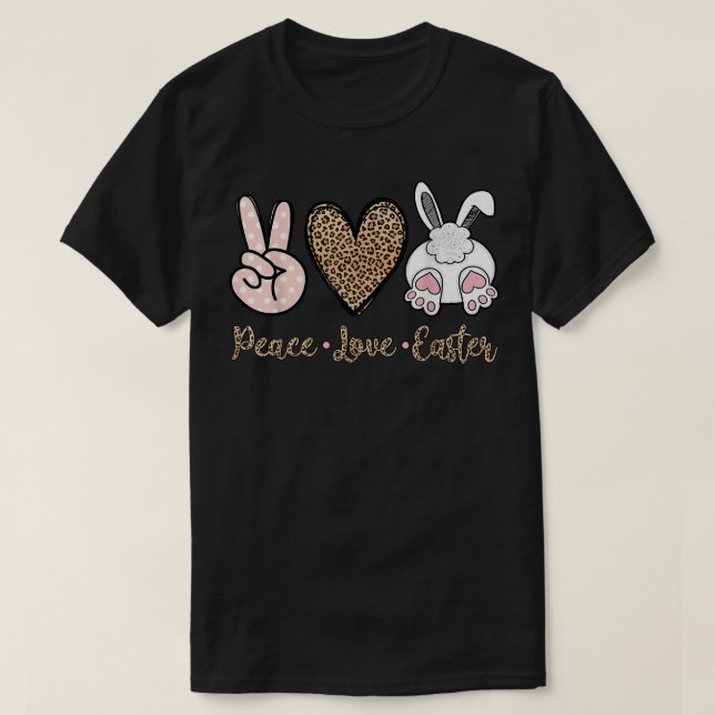 Camiseta Easter Day  Cute Bunny Peace Love Easter Leopard S (Frente do Design)
