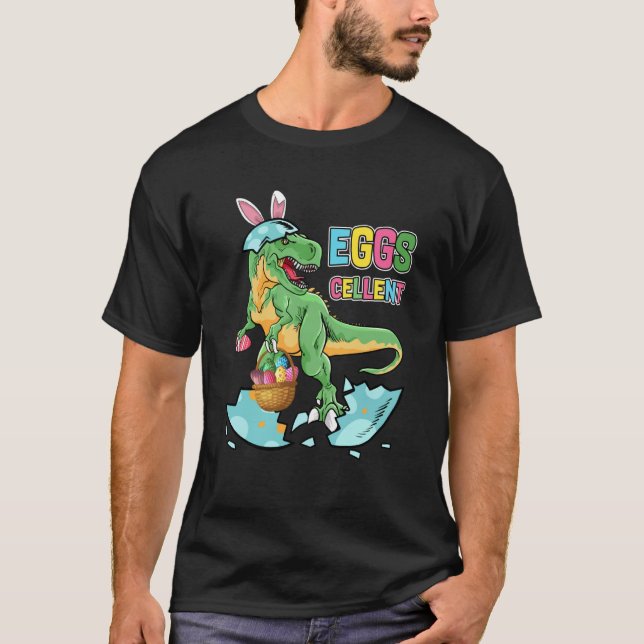 Camiseta Easter Dinosaur Bunny rex Boys Girls Kids Eggs Cel (Frente)