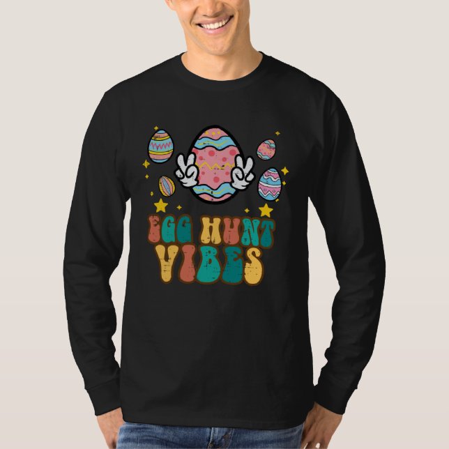 Camiseta Easter Egg Hunt Vibes Peace Sign Retro Groovy Men  (Frente)