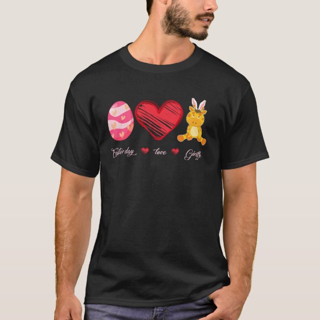 Camiseta Easter Egg Love Giraffe Bunny Animal Pet  Day (Frente)
