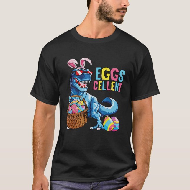 Camiseta Easter Eggs Cellent Dinosaur Bunny rex Boys Girls  (Frente)