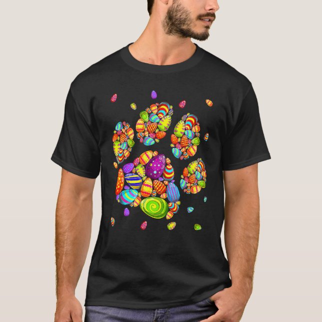 Camiseta Easter Eggs Paw Dog Colorful Happy Easter Day (Frente)