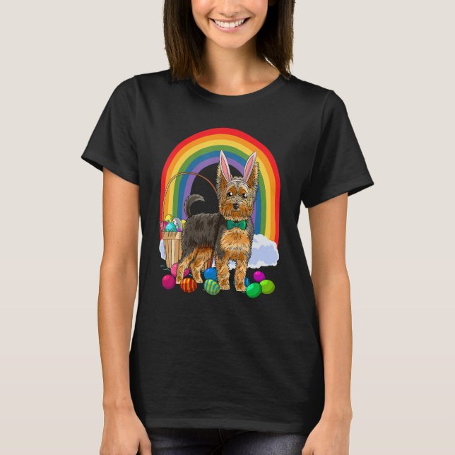 Camiseta Easter Eggs Yorkshire Terrier Bunny Yorkie Dog (Frente)