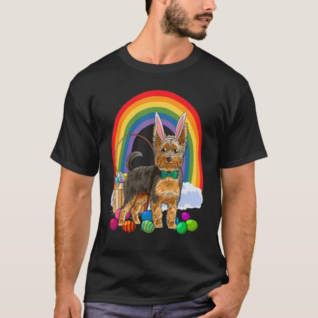 Camiseta Easter Eggs Yorkshire Terrier Bunny Yorkie Dog (Frente)