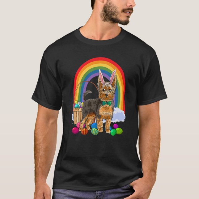 Camiseta Easter Eggs Yorkshire Terrier Bunny Yorkie Dog Pre (Frente)