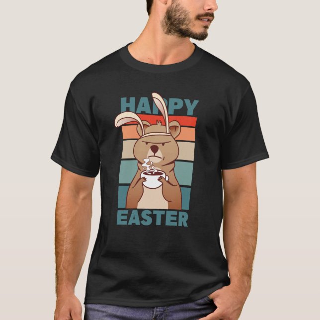 Camiseta Easter Grumpy Bear with Rabbit Ear drinks Coffee (Frente)
