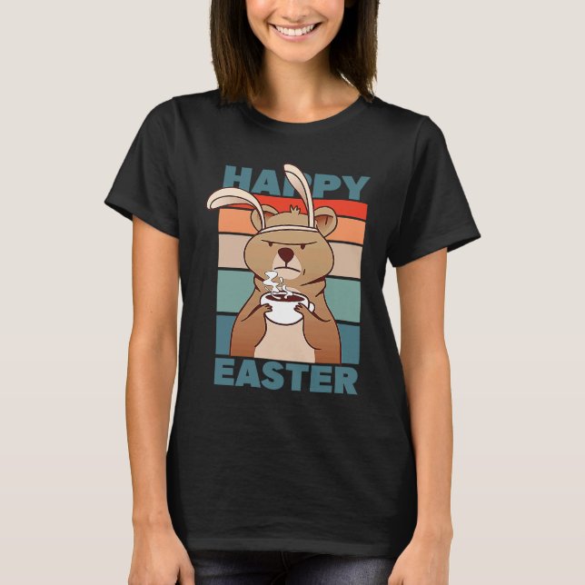 Camiseta Easter Grumpy Bear with Rabbit Ear drinks Coffee (Frente)
