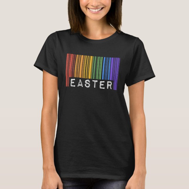 Camiseta Easter Holiday Gay Pride Flag Barcode Queer Rainbo (Frente)
