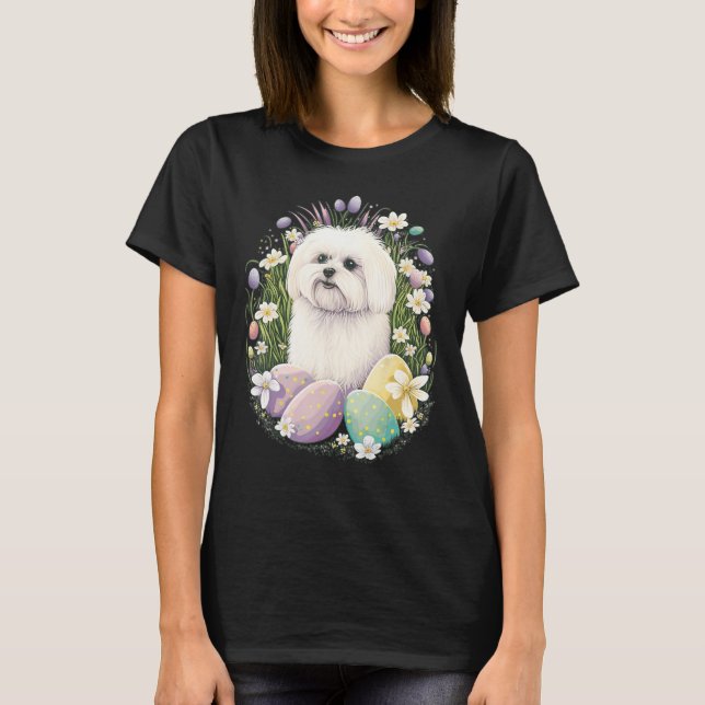 Camiseta Easter Maltese dog Bunny Eggs Dog on Easter Maltes (Frente)
