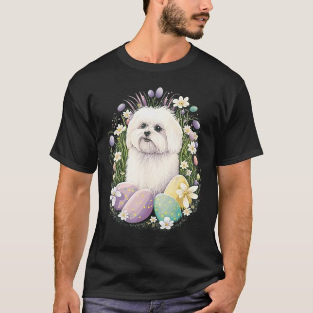Camiseta Easter Maltese dog Bunny Eggs Dog on Easter Maltes (Frente)