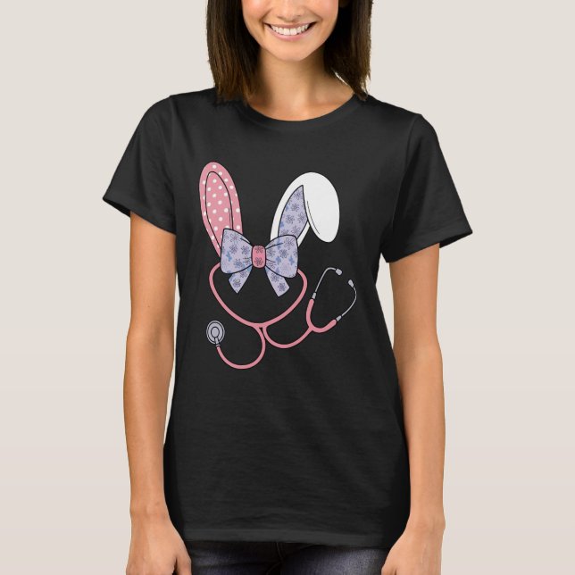 Camiseta Easter Nurse Coquette Bow Stethoscope Bunny Scrub  (Frente)