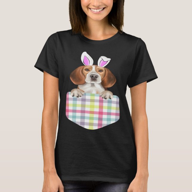 Camiseta Easter Plaid Beagle Bunny Dog In Pocket (Frente)