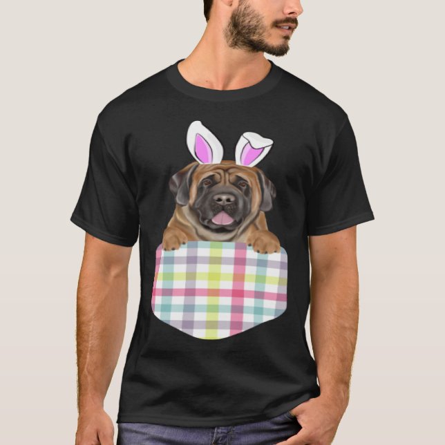 Camiseta Easter Plaid Mastiff Bunny Dog In Pocket (Frente)